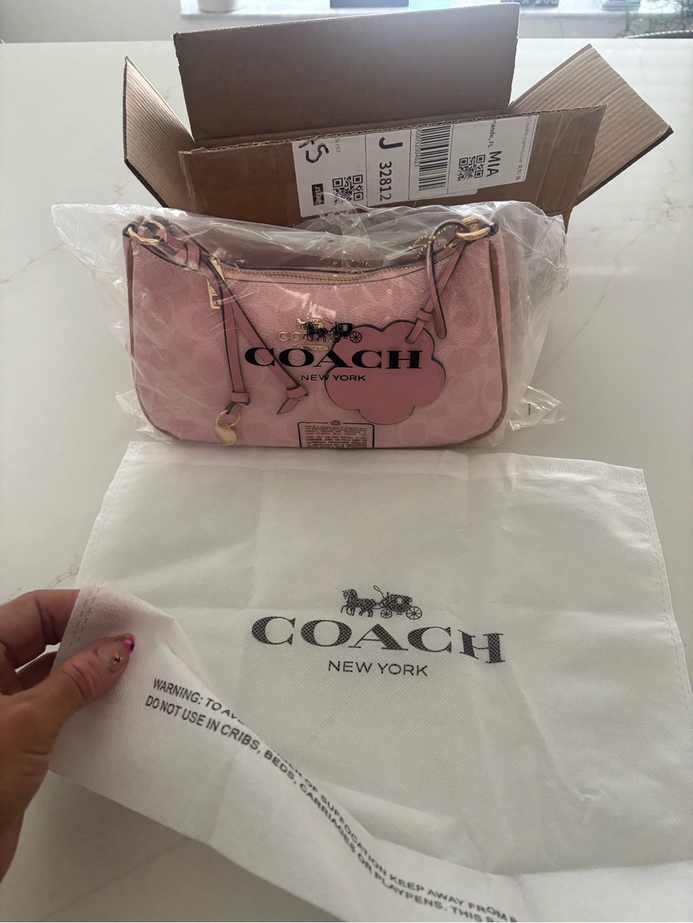 Coach Pink Signature Logo Mini Shoulder Bag with Gold Chain Detail - Picture 3 of 6